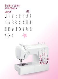 brother LX27NT Portable Free Arm Electric Sewing machines Traditional metal chassis sewing machines featuring 27 Built-in Stitches | Sewing Machine with Built-in Needle Threaderand Quick Set Bobbin | 1-Step Buttonhole and Instructional DVD Easy to Use for Beginners and Home Sewing |Sewing Machine with Maximum stitch width 5mm and Maximum stitch length 4mm |White/Pink/Grey color |Made in Vietnam LX27NT White/Pink/Grey  - Image 4