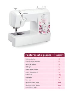 brother LX27NT Portable Free Arm Electric Sewing machines Traditional metal chassis sewing machines featuring 27 Built-in Stitches | Sewing Machine with Built-in Needle Threaderand Quick Set Bobbin | 1-Step Buttonhole and Instructional DVD Easy to Use for Beginners and Home Sewing |Sewing Machine with Maximum stitch width 5mm and Maximum stitch length 4mm |White/Pink/Grey color |Made in Vietnam LX27NT White/Pink/Grey  - Image 5