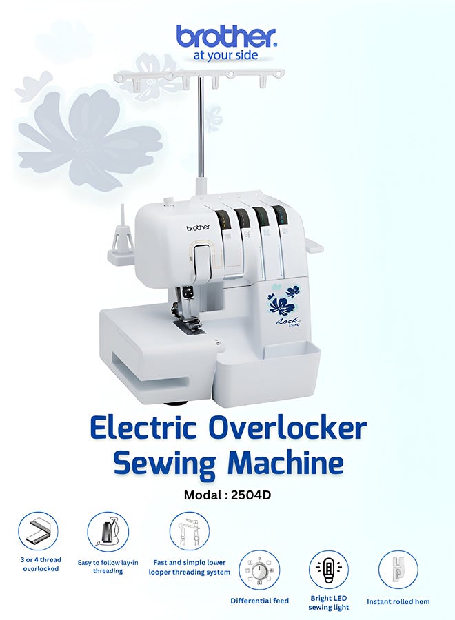 brother Electric Overlocker Sewing Machine  Ideal For Seams And Hems | Instant Rolled Hems And Decorative Effects | 3 Or 4 Thread Cut And Sew Overlock Stitches | 4 Colour Threading Guide | Stitch Width 5.0 - 7.0 Mm | Retractable Knife And Presser Foot Pressure Adjustment | Made In Vietnam 2504D White/Blue  - Image 4