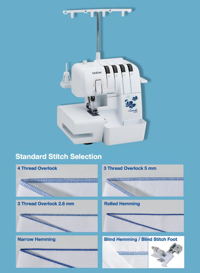 brother - Electric Overlocker Sewing Machine  Ideal For Seams And Hems | Instant Rolled Hems And Decorative Effects | 3 Or 4 Thread Cut And Sew Overlock Stitches | 4 Colour Threading Guide | Stitch Width 5.0 - 7.0 Mm | Retractable Knife And Presser Foot Pressure Adjustment | Made In Vietnam 2504D White/Blue - Image 1