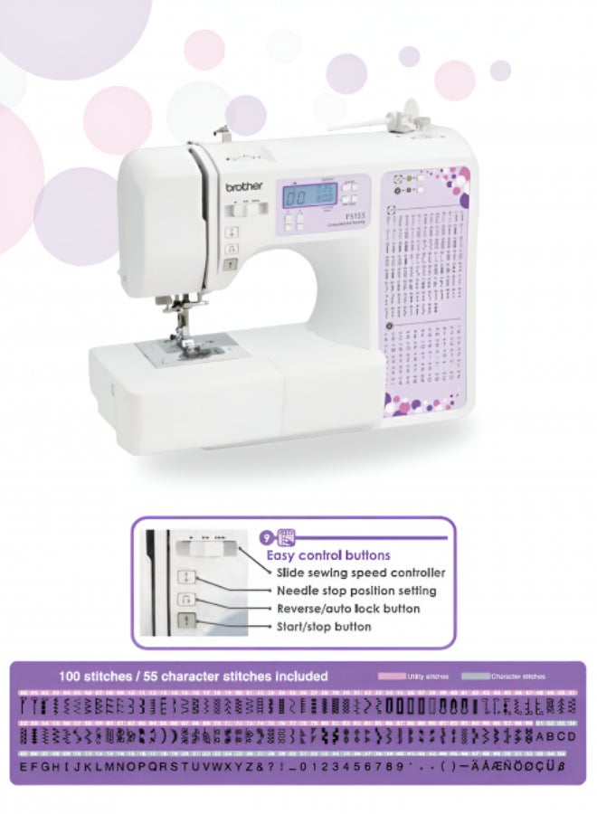brother - FS155 Computerized Electric Sewing Machine with LCD Display wide array of professional features 100 Built-in Utility and Decorative Stitches |55 Built-in Character Stitches and Quickset Drop-in |FAST bobbin winding system and Start/stop button | Reverse/auto lock button and Slide sewing speed controller | Max stitch width 7mm and Max stitch length 5mm |White color |  Made in Vietnam
Bobbin FS155 White - Image 1
