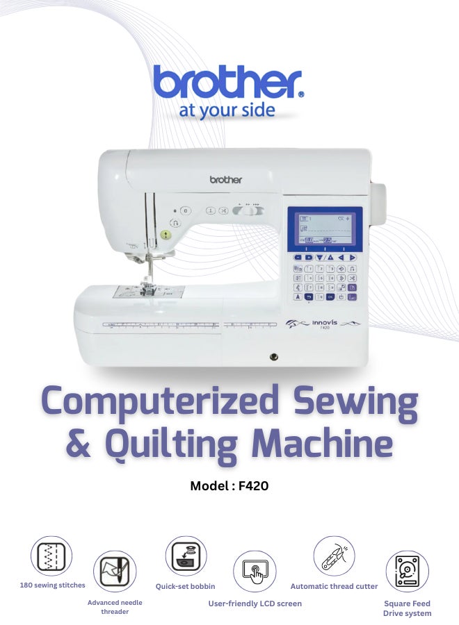 Brother Innov-is F420 Computerized Sewing & Quilting Machine – 180 Stitches, SFDS, LCD Display, Automatic Needle Threading & Thread Trimming  White color |Made in Vietnam F420 White - Image 1