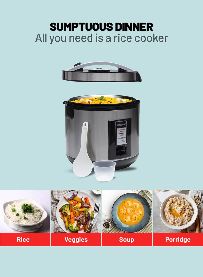 GEEPAS Rice Cooker 1.8 L Durable Construction| Removable Non-Stick Pot, Cool Touch Handle| Includes Cook, Warm Functions, Plastic Steamer| Perfect for Vegetables, Soups, Sauces etc |762W 1.8 L 762 W GRC4330 Black/Silver - Image 3