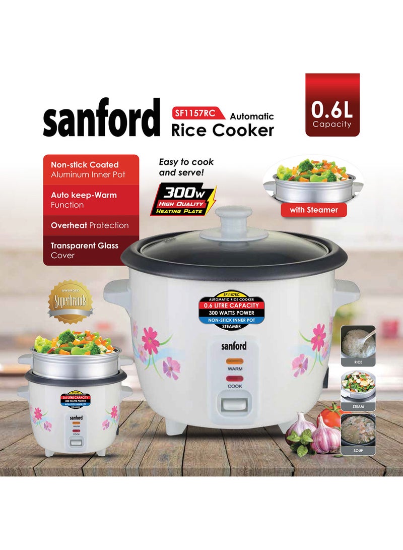 سانفورد جهاز طهي أرز كهربائي 0.6 L 300 W SF1157RC-0.6L BS أبيض  - Image 4