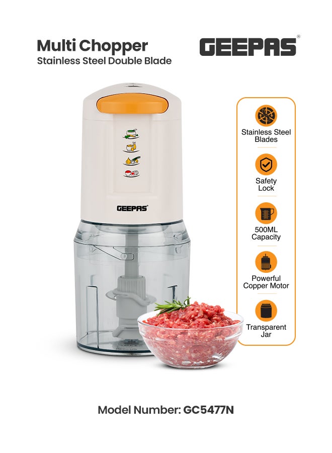 GEEPAS 2 Speed Multi Chopper Mini Food Processor With 500ML Jar Capacity, 4 Stainless Steel Blades | Perfect For Blending & Chopping Fruits, Vegetables & More 500 ml 500 W GC5477N Multicolour  - Image 1