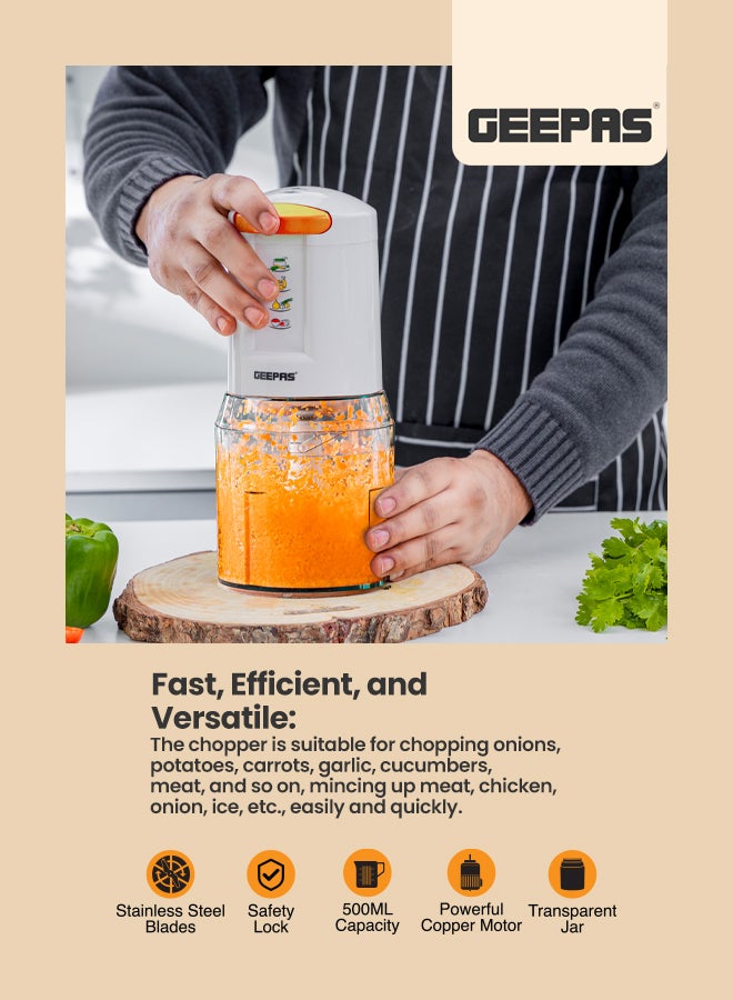 GEEPAS - 2 Speed Multi Chopper Mini Food Processor With 500ML Jar Capacity, 4 Stainless Steel Blades | Perfect For Blending & Chopping Fruits, Vegetables & More 500 ml 500 W GC5477N Multicolour - Image 1