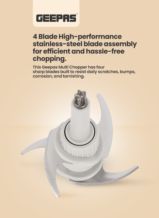 GEEPAS 2 Speed Multi Chopper Mini Food Processor With 500ML Jar Capacity, 4 Stainless Steel Blades | Perfect For Blending & Chopping Fruits, Vegetables & More 500 ml 500 W GC5477N Multicolour  - Image 3