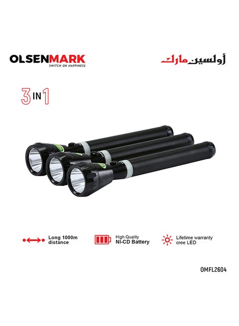 3 Pcs Rechargeable LED Flashlight Torch /  Super Bright Torch, Durable, Compact & Perfect for Camping, Hiking, & Emergencies Black