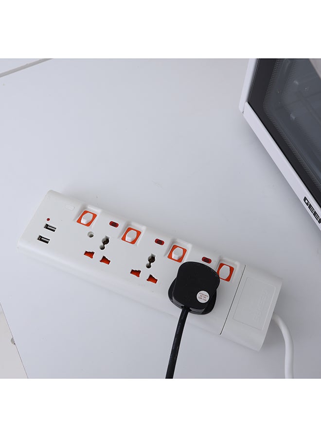 GEEPAS Geepas 3 Way Extension Socket with 2 USB Port - 4 Led Indicators with Power Switches | Extra Long 3m Cord, Over Current Protected | Ideal for All Electronic Devices White/Orange - Image 2