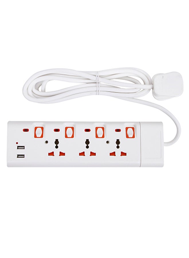 GEEPAS Geepas 3 Way Extension Socket with 2 USB Port - 4 Led Indicators with Power Switches | Extra Long 3m Cord, Over Current Protected | Ideal for All Electronic Devices White/Orange - Image 1