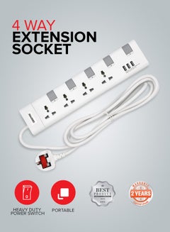 GEEPAS Extension Socket, 4 Ways, 3m Cord Length, GES4095 | Power Extension Socket | Multi Plug Power Cable | High Quality, Heavy Duty Power Switch White/Red 42cm  - Image 3