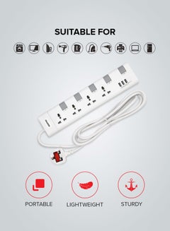 GEEPAS Extension Socket, 4 Ways, 3m Cord Length, GES4095 | Power Extension Socket | Multi Plug Power Cable | High Quality, Heavy Duty Power Switch White/Red 42cm  - Image 5