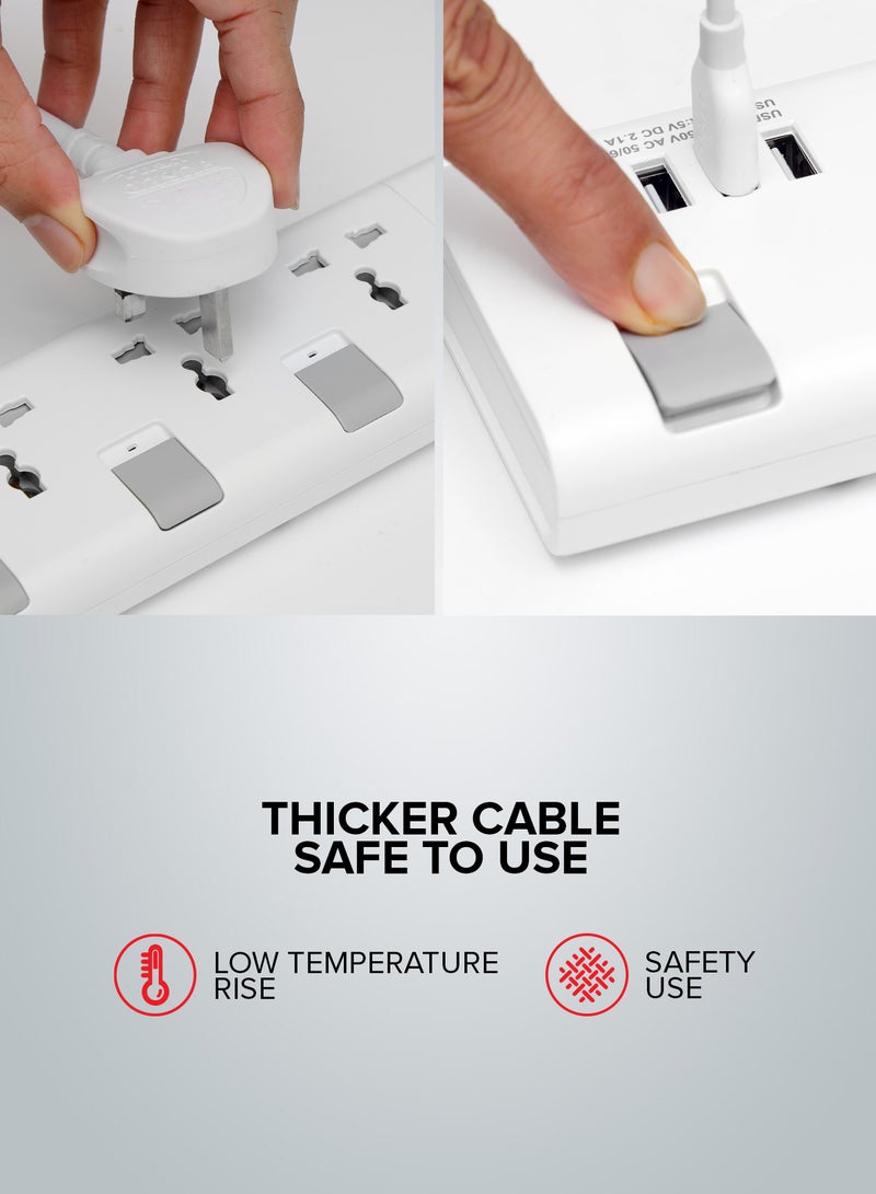 Extension Socket, 4 Ways, 3m Cord Length, GES4095 | Power Extension Socket | Multi Plug Power Cable | High Quality, Heavy Duty Power Switch White/Red 42cm
