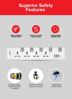 GEEPAS Extension Socket, 4 Ways, 3m Cord Length, GES4095 | Power Extension Socket | Multi Plug Power Cable | High Quality, Heavy Duty Power Switch White/Red 42cm  - Image 4