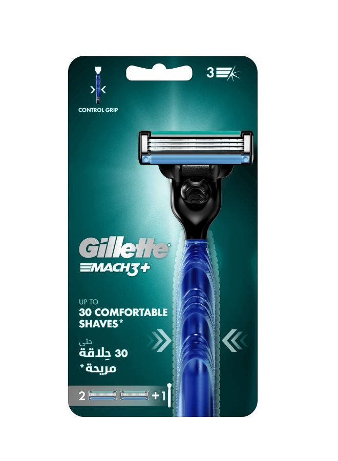 Mach3+ Razor Handle + 2 Blades Black/Silver