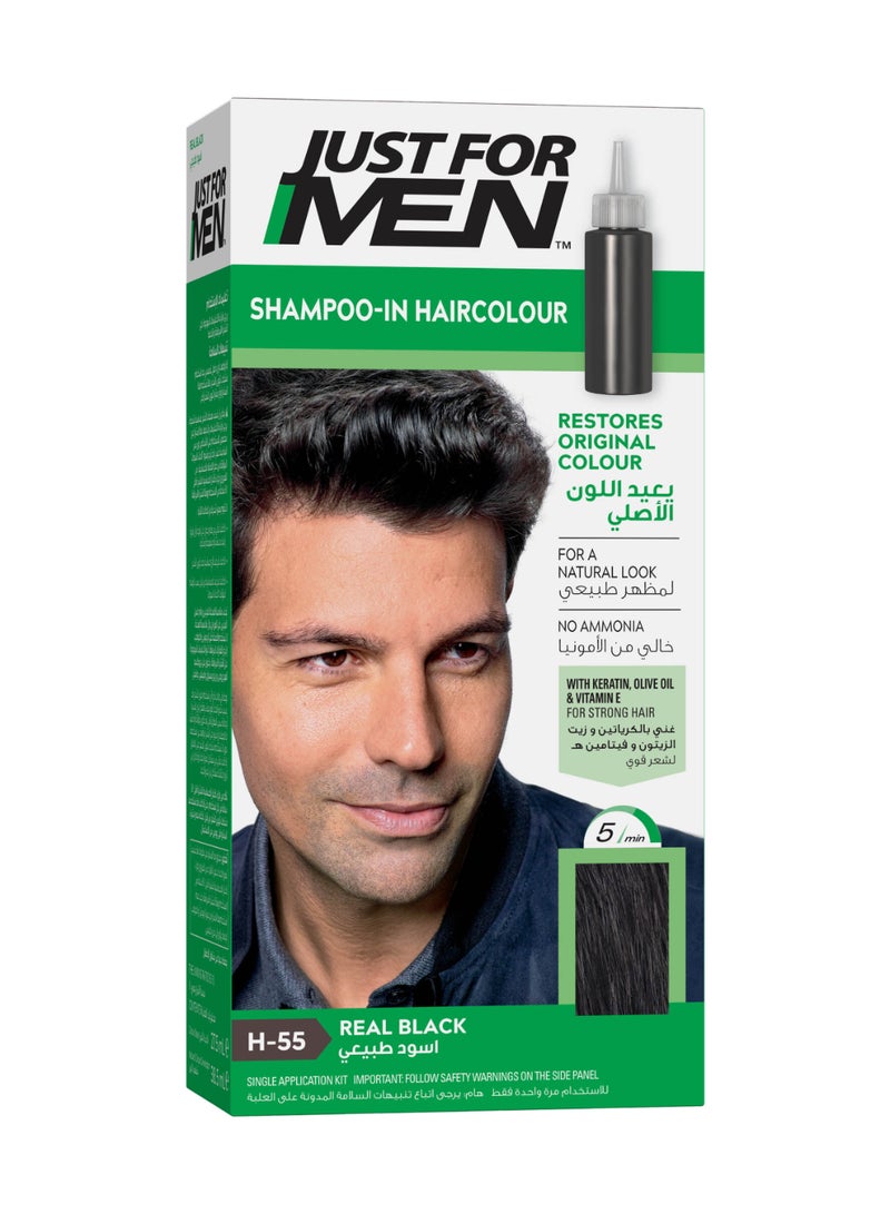 Just For Men Hair Color For Men Full Grey Coverage Easy Application Cream Hair Color With Biotin Aloe And Coconut Oil For Strong Healthy Hair H-55 Real Black  - Image 1