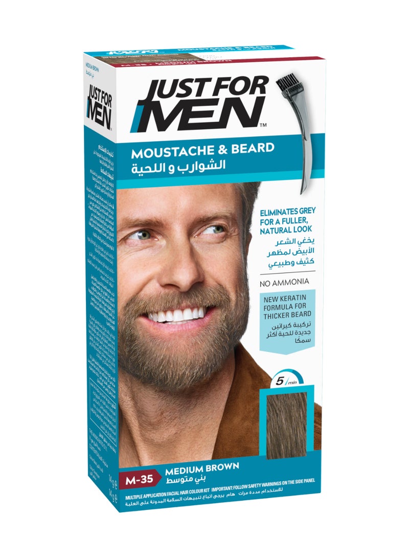 Just For Men Mustache And Beard  Beard Dye For Men M-35 Brush Included For Easy Application With Biotin Aloe And Coconut Oil For Healthy Facial Hair Medium Brown 14grams  - Image 1