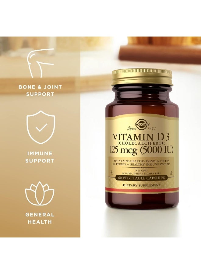 Solgar - Vitamin D3, 125 mcg (5,000 IU), 60 Vegetable Capsules Packaging May Vary - Image 1