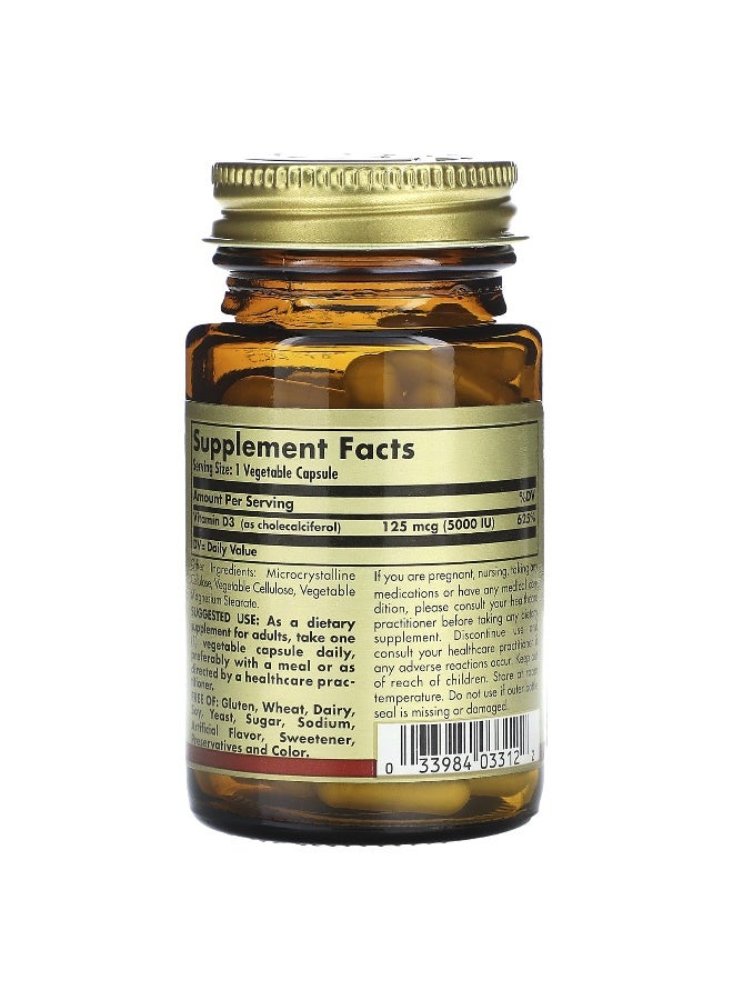 Solgar - Vitamin D3, 125 mcg (5,000 IU), 60 Vegetable Capsules Packaging May Vary - Image 1