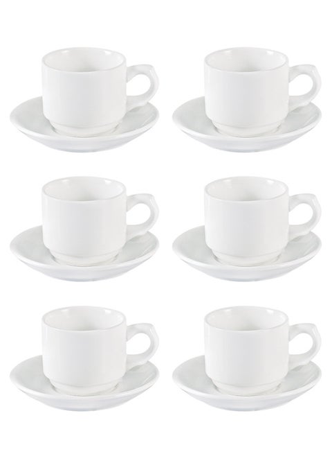 12-Piece Porcelain Cup & Saucer  Set for 6 People White 100ml