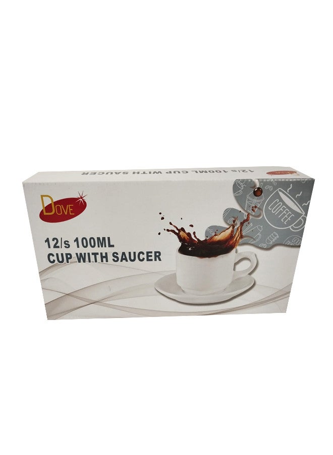 Dove - 12-Piece Porcelain Cup & Saucer  Set for 6 People White 100ml - Image 1