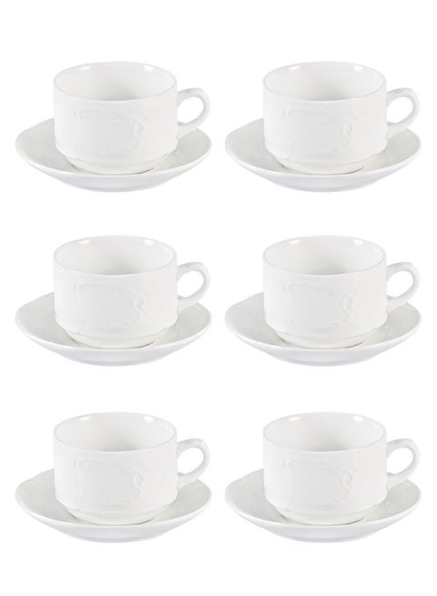 12-Piece Porcelain Cup & Saucer Set Set for 6 People White 200ml