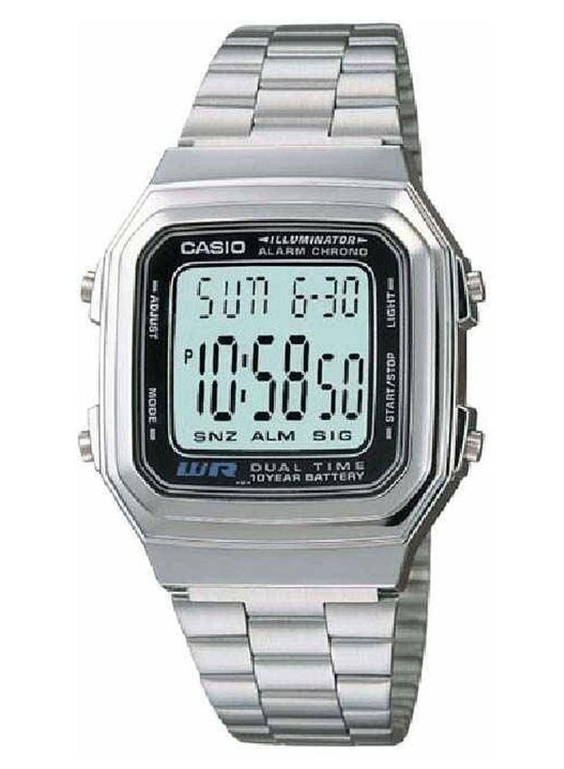 كاسيو ساعة يد رقمية كلاسيكية طراز A178WA-1AV - قياس 34 مم - لون فضي للرجال - Image 1