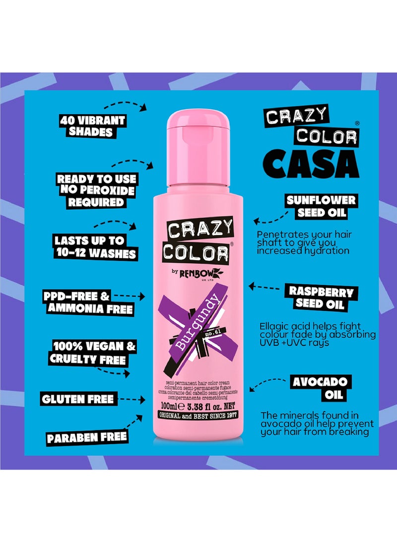 Crazy Color Semi Permanent Hair Color Burgundy 61 100ml  - Image 5