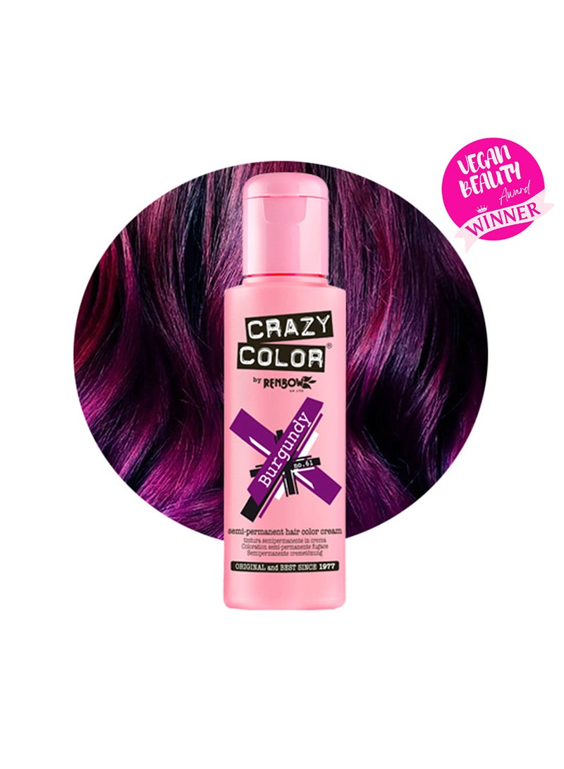 Crazy Color Semi Permanent Hair Color Burgundy 61 100ml  - Image 1