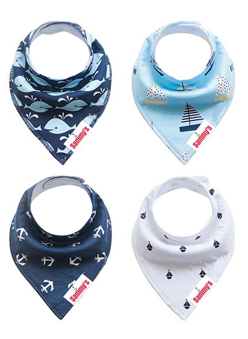 Eazy Kids Pack Of 4 Bandana Bibs - Organic Cotton - Anchor Ships  - Image 1