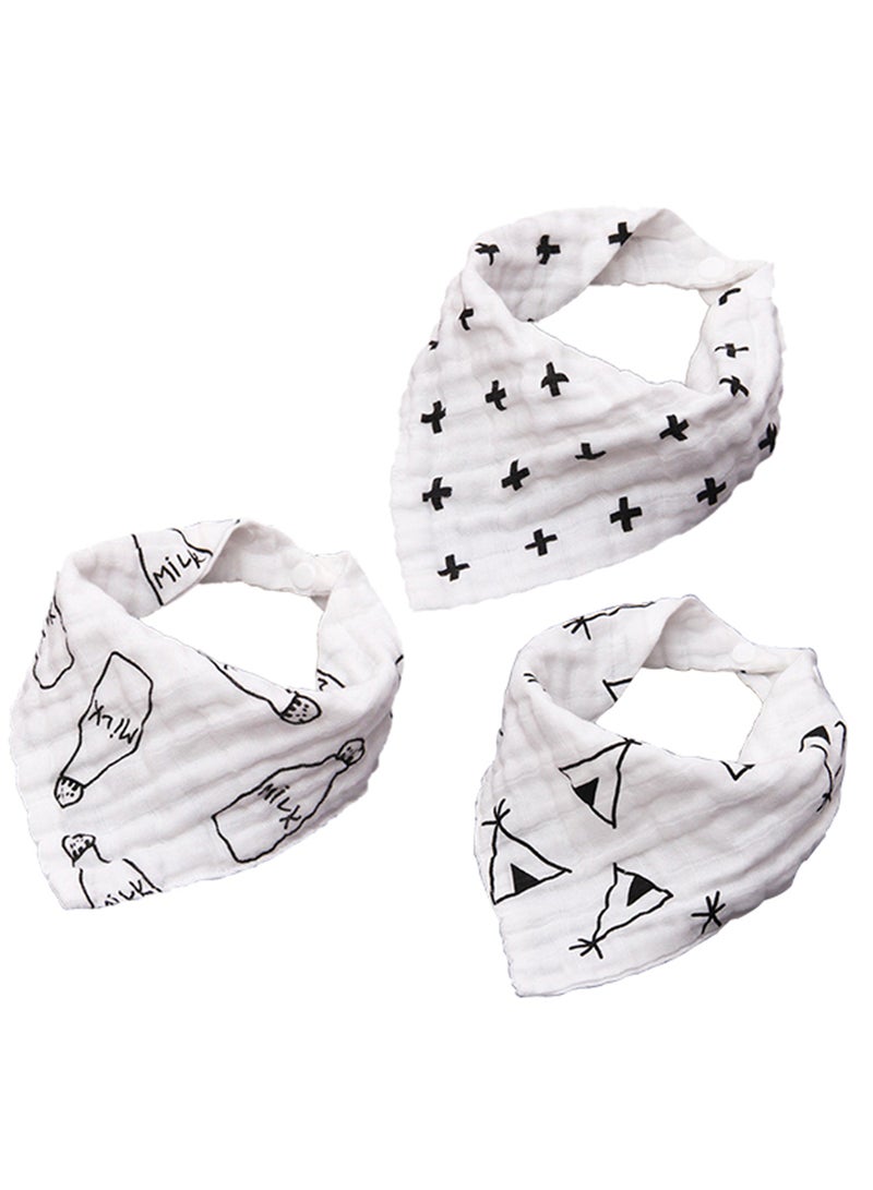Eazy Kids - Set Of 3 Muslin Bandana Bibs - Black & White - Image 1