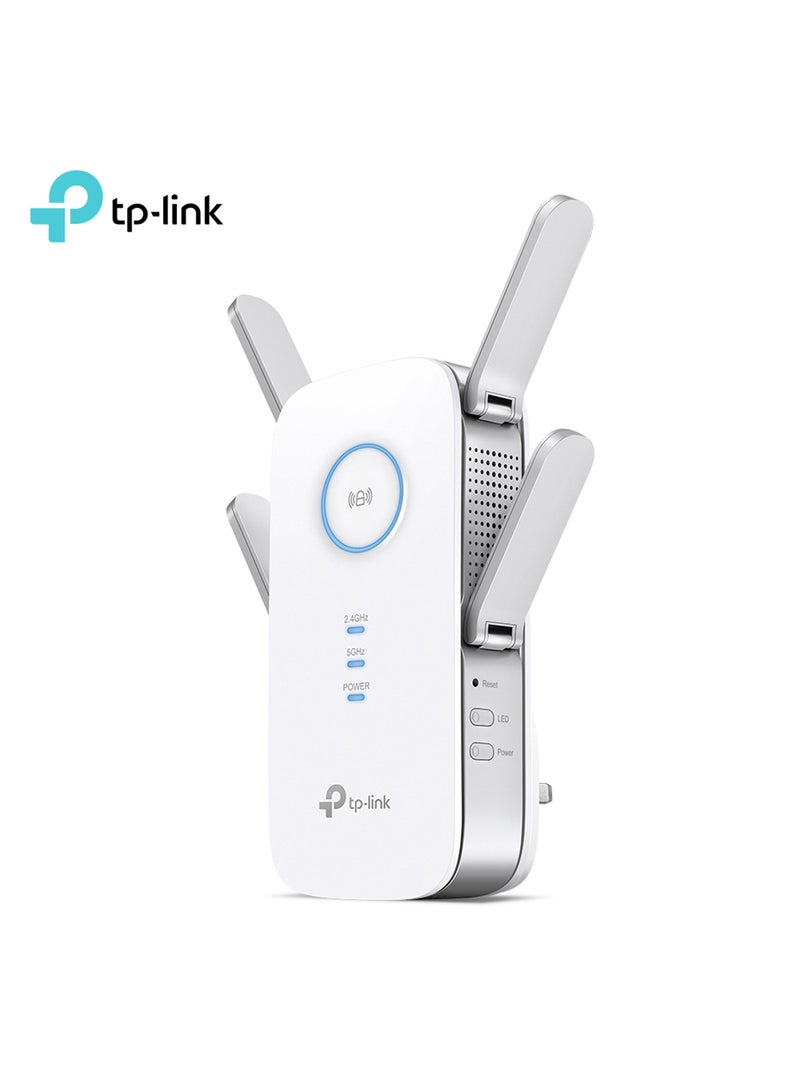 TP-LINK - AC2600 Wi-Fi Range Extender w/ Gigabit Ethernet Port, Dual-Band Frequency, 2.4GHz & 5GHz, Up to 1733Mbps Signal Rate, 4x External Antennas, UK Plug, RE650 White - Image 1