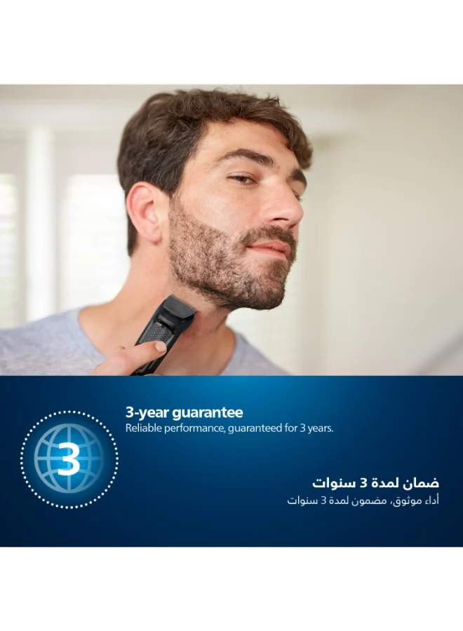 Philips Multigroom 3000 MG3710/33,6-in-1 Beard & Face Trimmer,Maintenance-Free Blades, No Oil Needed,60min Cordless Use,Nose & Ear Trimmer, Beard & Stubble Combs,Storage Pouch Included Black