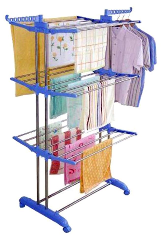 3-Layers Stainless Steel Clothes Hanger Multicolour 170x126x64cm - Image 1