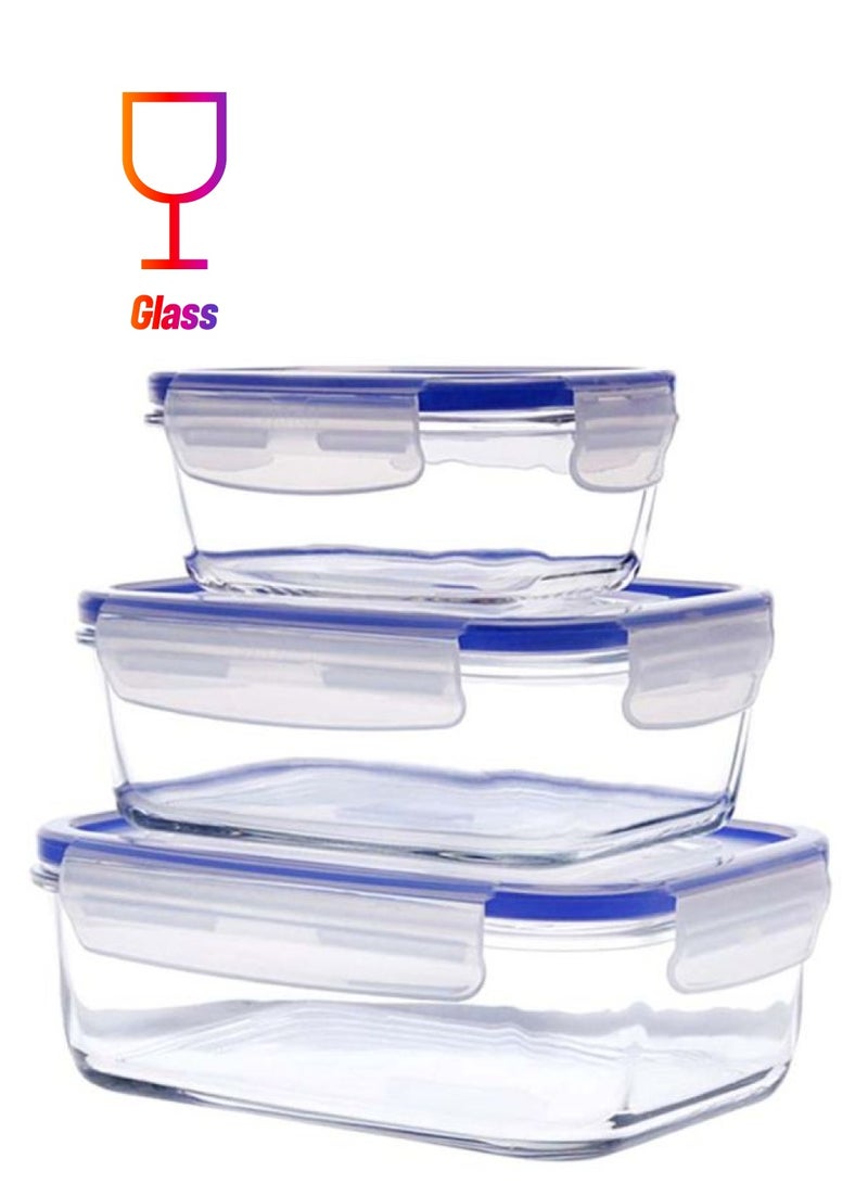 لومينارك طقم أوعية حفظ طعام مستطيلة الشكل مكون من 3 قطع شفاف/أزرق - Image 1