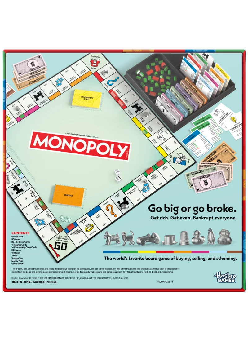 مونوبولي Original Classic Hasbro Family Board Game For 2 To 6 Players, Fun Family Kids & Adults Board Game, Festive Gift For Boys & Girls, Great fun For All Occasions, Age 8+, 2 to 6 Players