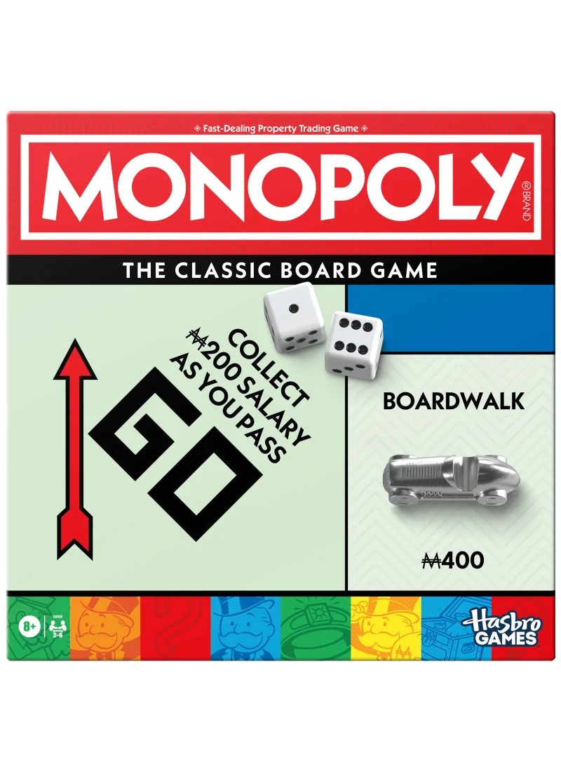 مونوبولي Original Classic Hasbro Family Board Game For 2 To 6 Players, Fun Family Kids & Adults Board Game, Festive Gift For Boys & Girls, Great fun For All Occasions, Age 8+, 2 to 6 Players