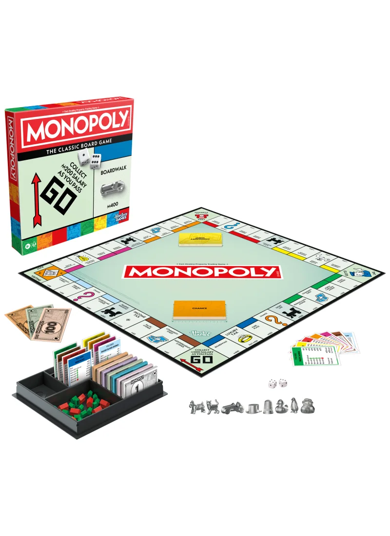 مونوبولي Original Classic Hasbro Family Board Game For 2 To 6 Players, Fun Family Kids & Adults Board Game, Festive Gift For Boys & Girls, Great fun For All Occasions, Age 8+, 2 to 6 Players 6 Players