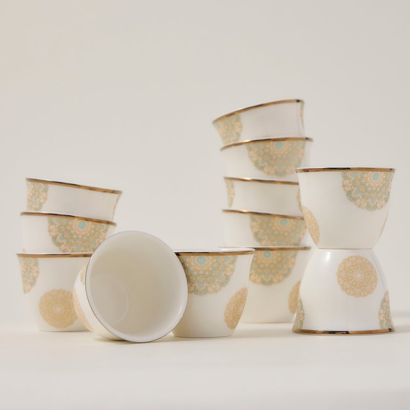 Dallaty La Mesa fayrouz and gold porcelain coffee cups set 12 pcs 90ml Beige 90ml - Image 4