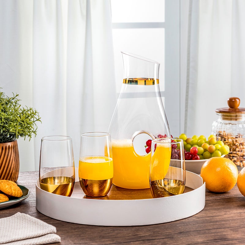 La Mesa 7 Pcs Glass Drink Set Tashkeel Pattern Gold Gold - Image 5