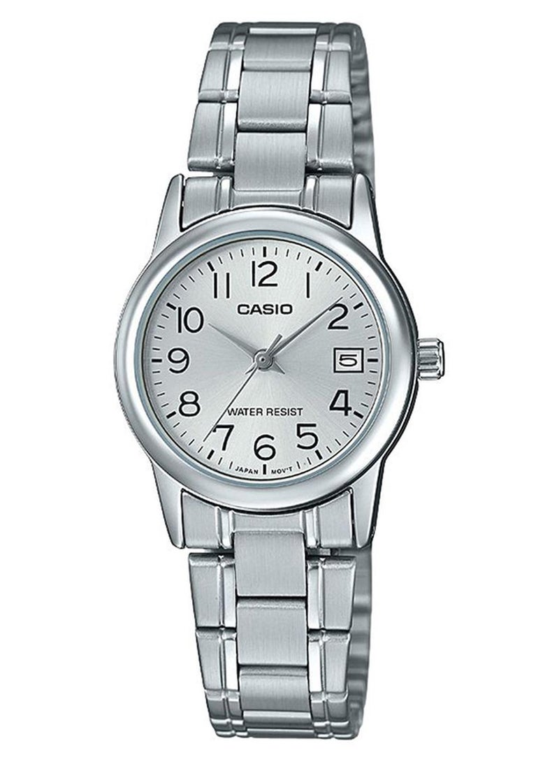 كاسيو ساعة يد بعقارب ومقاومة للماء طراز LTP-V002D-7BUDF - 31 مم - فضي للنساء - Image 1