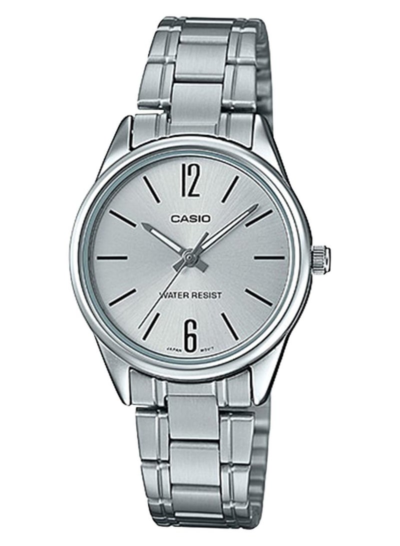 كاسيو ساعة يد بعقارب وسوار من الإستانلس ستيل طراز LTP-V005D-7BUDF - مقاس 34 مم - لون فضي للنساء - Image 1