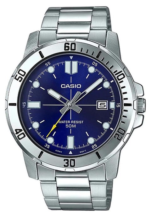 Men's Enticer Water Resistant Stainless Steel Analog Watch MTP-VD01D-2EVUDF - 45 mm - Silver