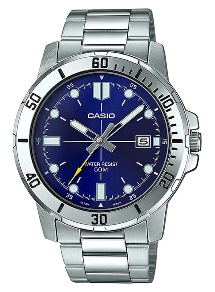 كاسيو ساعة يد إنتايسر بعقارب مقاومة للماء بسوار من الإستانلس ستيل طراز MT- 01D-2EVUDF - 45 مم - فضي للرجال - Image 1