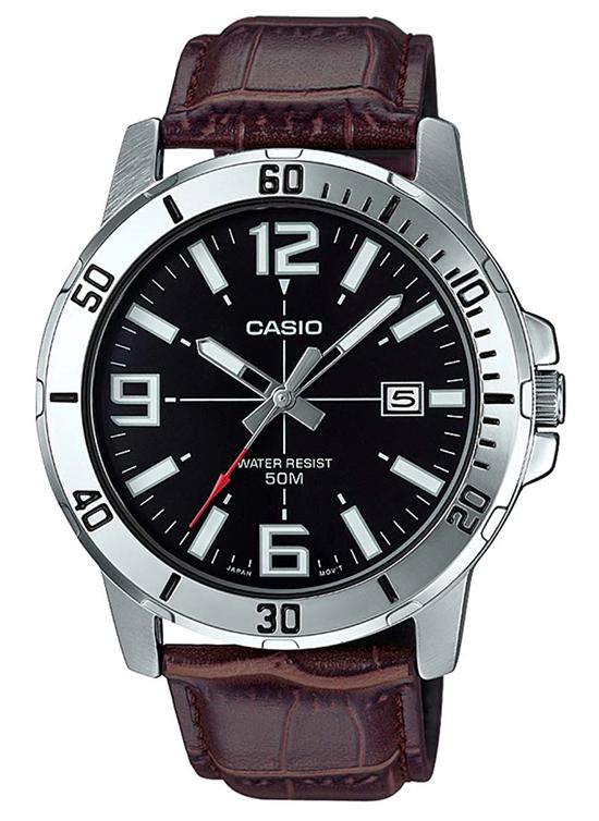 كاسيو ساعة أنالوج جلدية للرجال MTP-VD01L-1BVUDF - 45 ملم - بني للرجال - Image 1