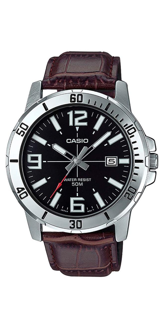 CASIO Men's Leather Analog Watch MTP-VD01L-1BVUDF - 45 mm - Brown - Image 1