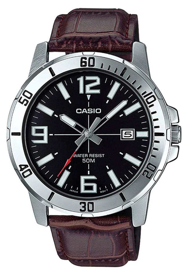 CASIO Men's Leather Analog Watch MTP-VD01L-1BVUDF - 45 mm - Brown - Image 1