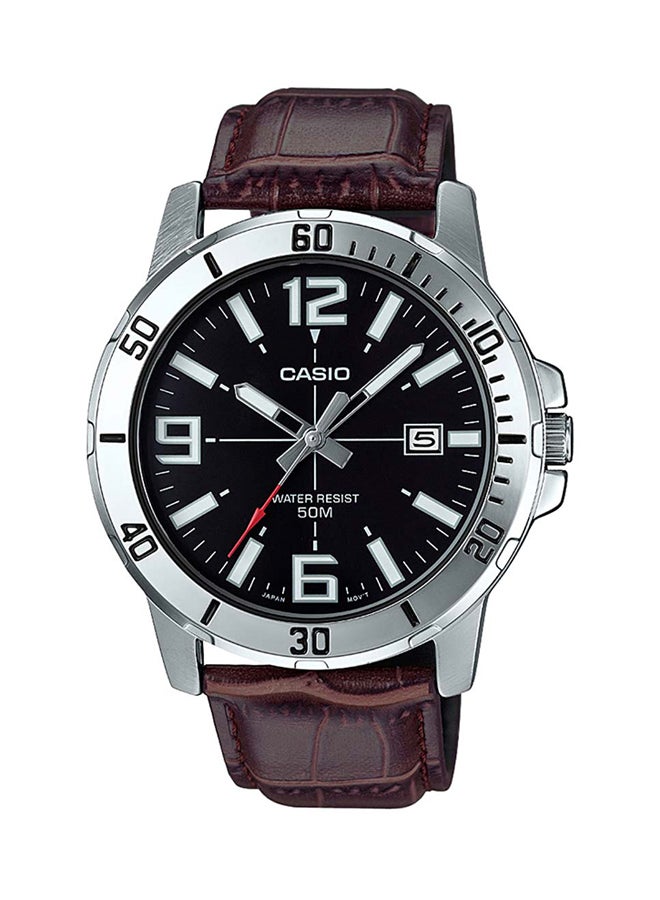 CASIO Men's Leather Analog Watch MTP-VD01L-1BVUDF - 45 mm - Brown - Image 1