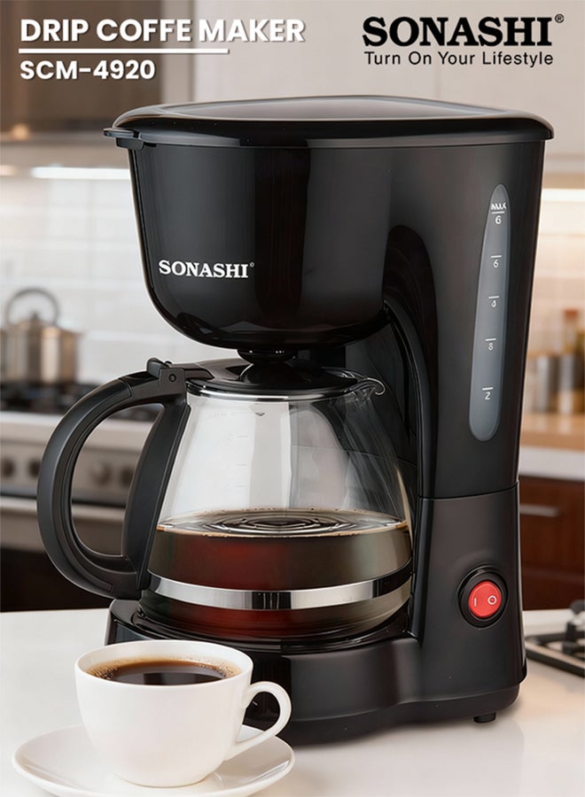 SONASHI 750 ML Drip Coffee Maker - With Glass Carafe | 600 W |Brew upto 8 Cups| Permanent Filter with Anti-drip Function | On/Off Switch with Light Indicator | Removable Funnel with Easy Cleaning With Overheat Protection | SCM-4920 Black 0.75 L 600 W SCM-4920 Black - Image 1