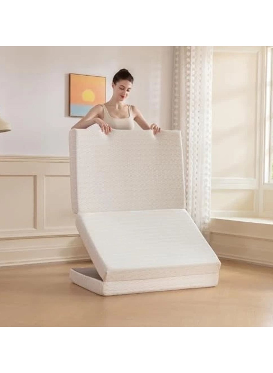Comfy Premium Medicated Hypoallergic Thermo Bonded Quilted Folding Mattress Two Sided Usage White180x90x7cm White Single